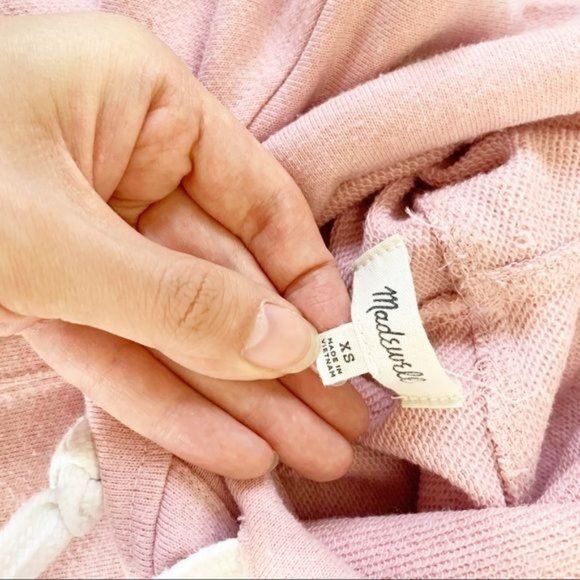 Madewell Pink Long Bell Sleeve Hoodie Drawstring Sweatshirt XS - Picture 8 of 11